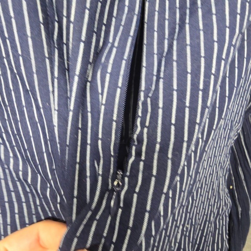 Gibson Latimer Navy Blue White Striped Tie Waist Bell Sleeve Blouse LA1199LYW L - Picture 8 of 8
